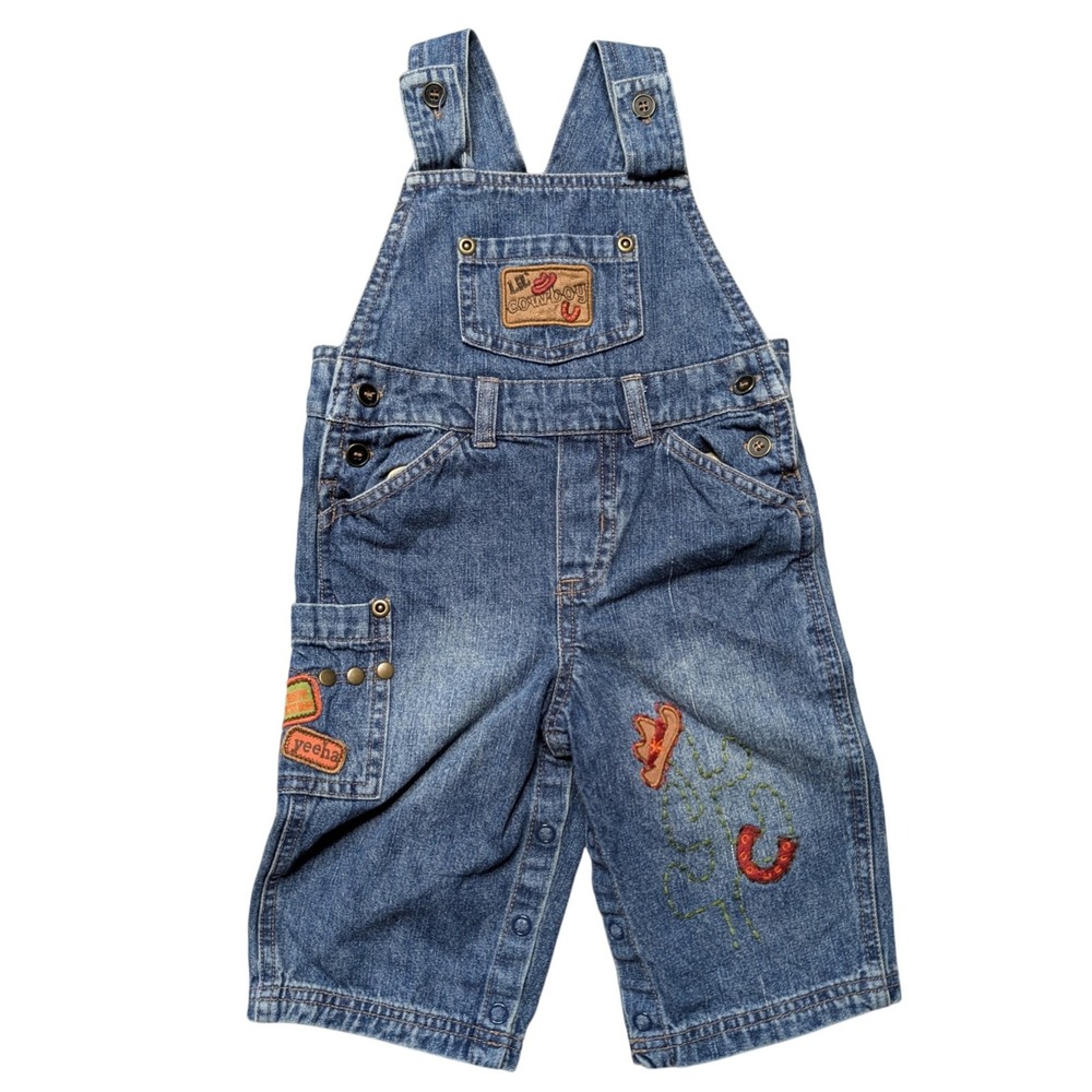Koala Baby 6-9 Months‎ 100% Cotton Cowboy Western Theme Blue Denim Overalls